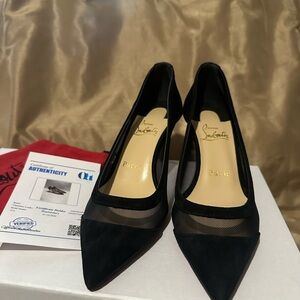 Christian Louboutin Black Mesh & Suede Pointed-Toe Pumps